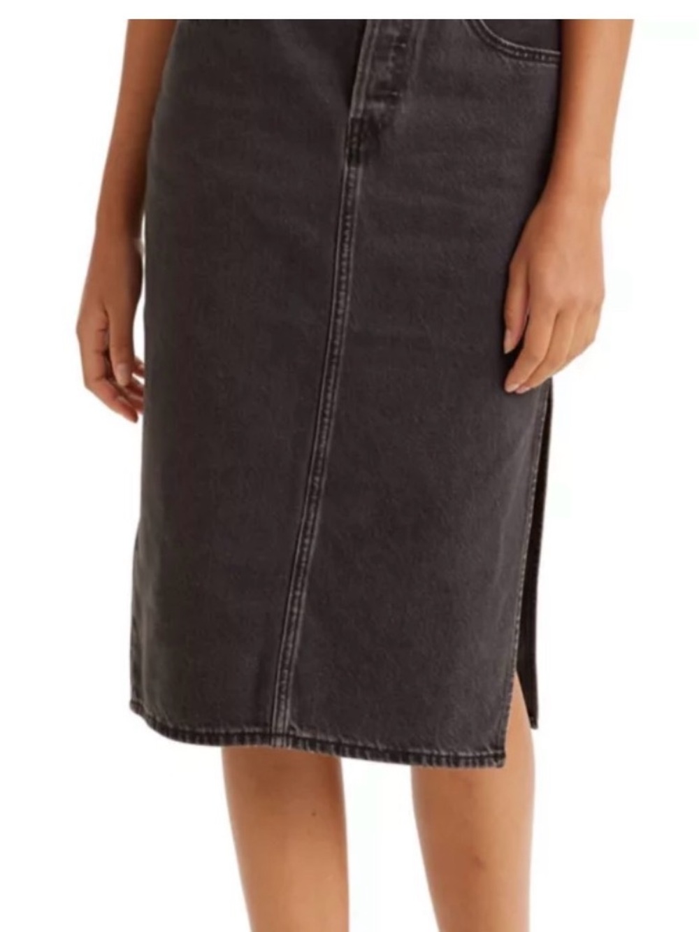 Levi's Washed Black Denim Midi Skirt with Side Slit